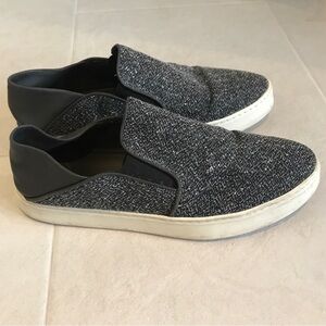 Vince tweed/leather slip ons